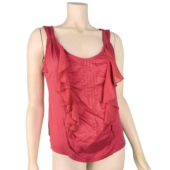 Anthropologie Tiny Size Medium Pink Sleeveless Ruffle Front Tank Top Blouse - Picture 1 of 14